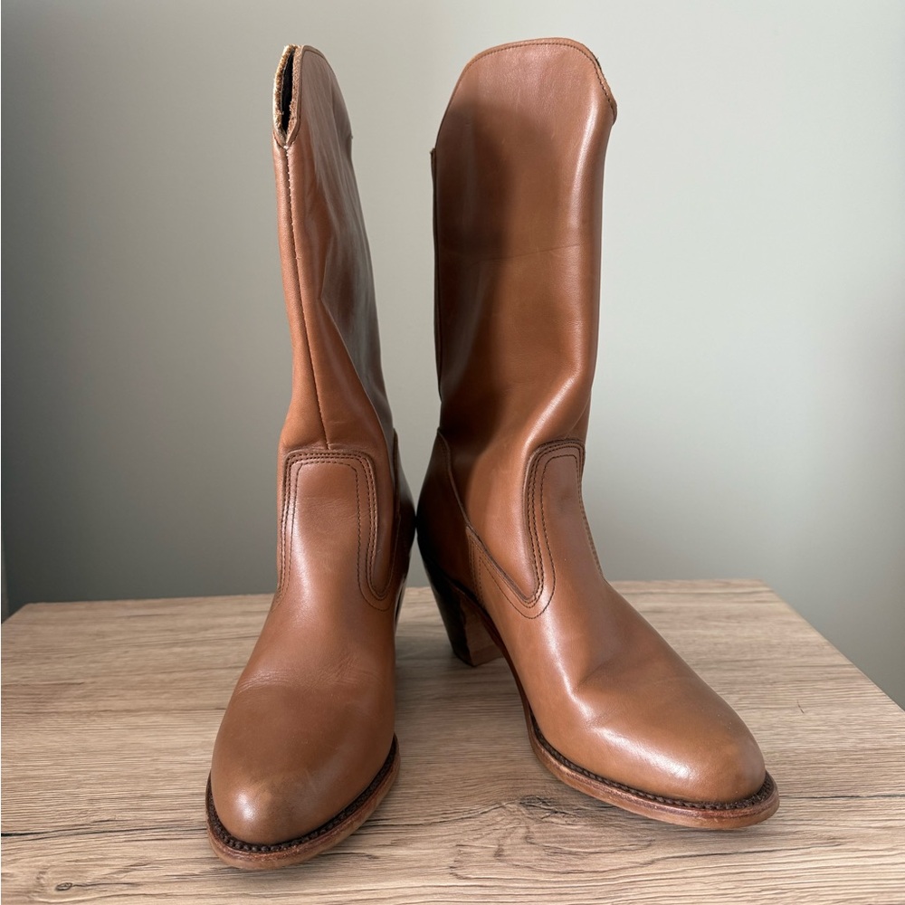 Vintage Dexter Taupe Cowboy Boots Women's Sz 9.5 Leather Heeled USA Made Western